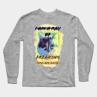 I Am a Ray of Freaking Sunshine blue Cat with Background Long Sleeve T-Shirt